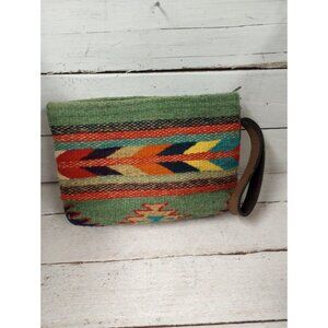 MZ Fair Trade Made 100% Wool Clutch Aztec Pattern Made In Mexico